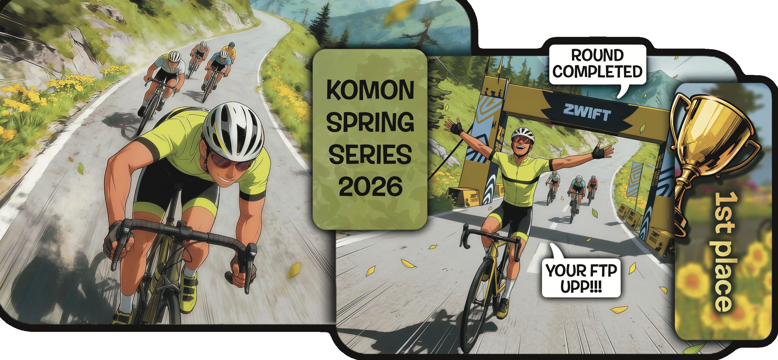 Фиджитал велосоревнования KOMON с 7марта по 26 апр' 26 / Весенняя серия онлайн гонок - 6 этапов + 1 ТТТ + очный финал